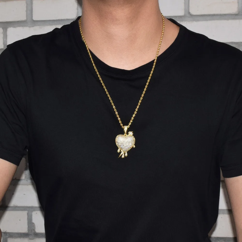 Красное масло Капельное сердце ожерелье и кулон с 4 мм теннисная Цепочка Золото Серебро Цвет кубический циркониевый мужской женский хип хоп ювелирный подарок