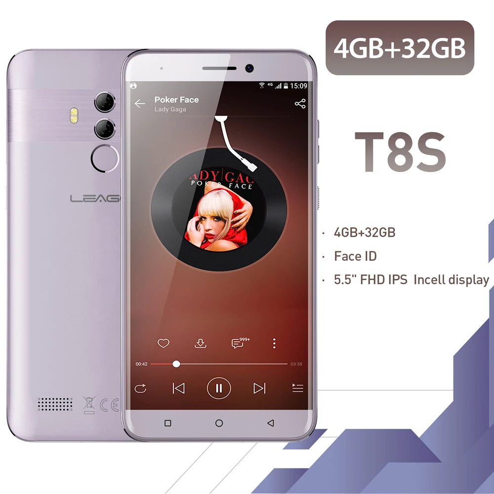 Смартфон LEAGOO T8s Face ID 5,5 ''FHD Incell ram 4 Гб rom 32 ГБ Android 8,1 MT6750T Octa Core 3080 мАч Две камеры 4G мобильный телефон