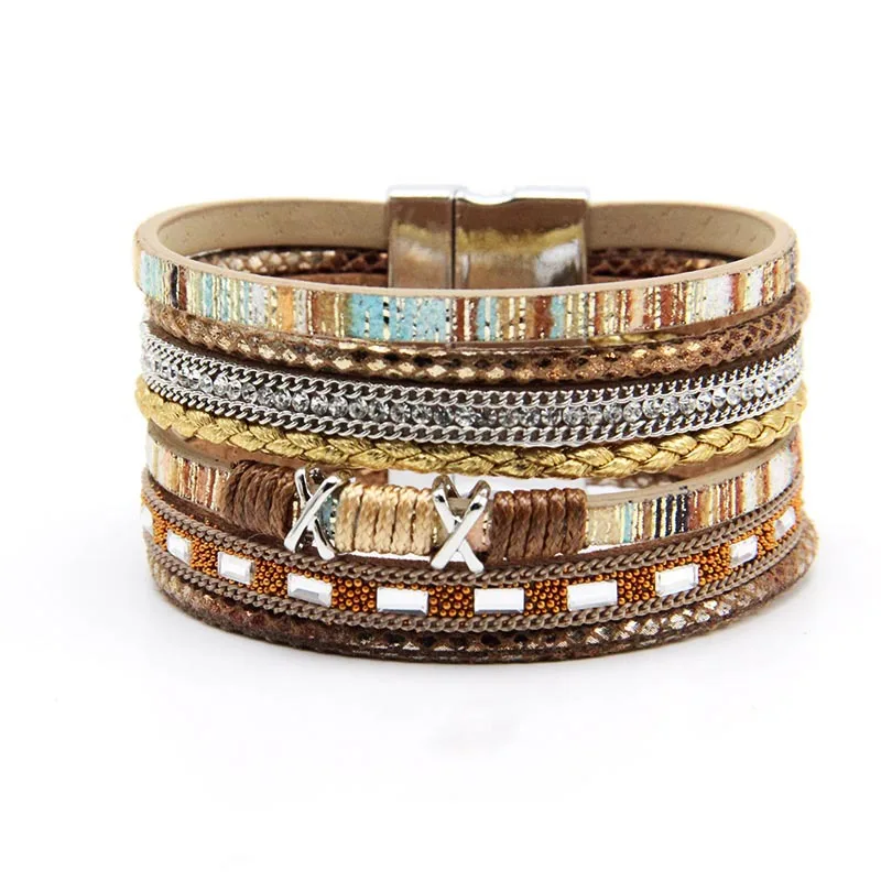 Женский кожаный браслет в стиле бохо, ювелирное изделие, полый браслет "Древо жизни" для женщин, многослойный браслет на запястье, женский браслет