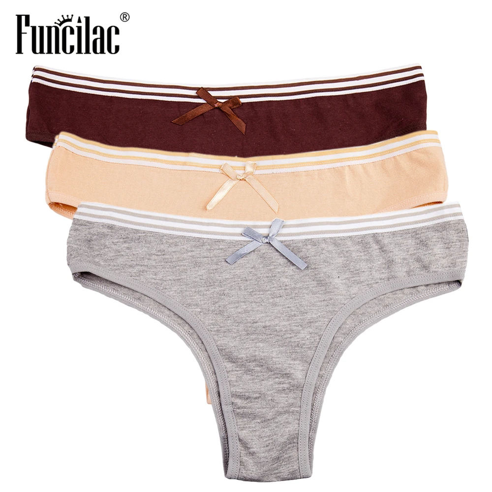 Женское нижнее белье FUNCILAC однотонные хлопковые трусики в полоску мягкие дышащие