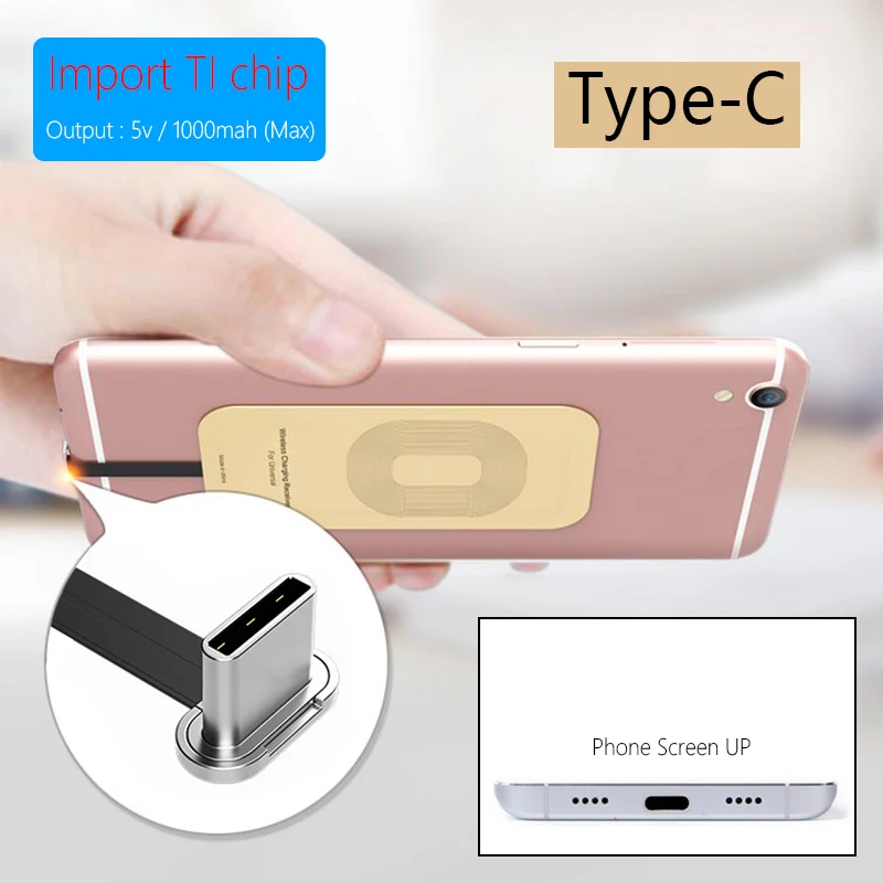Imported for Type-C Qi Беспроводное зарядное устройство приемник для iPhone 5 6 6S 7 Plus адаптер Micro type-C Impored TI Чип Беспроводная зарядка зарядное устройство приемники - Тип штекера: Imported for Type-C
