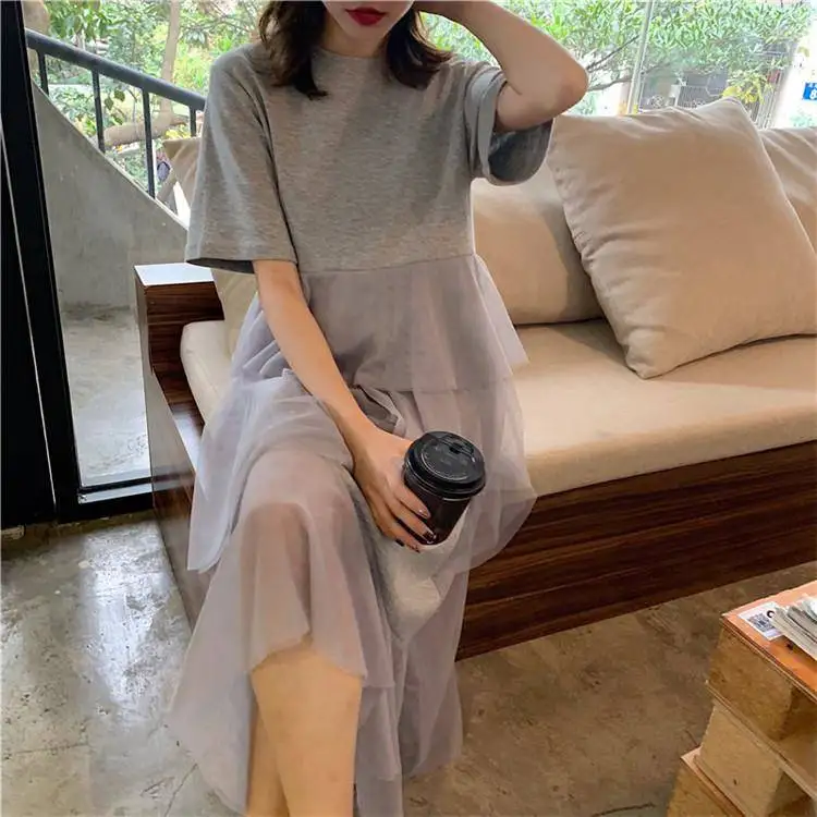 2019 летние S-3XL черный/белый/серый бальное платье свободное женское мульти-Слои