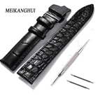 Ремешок кожаный для наручных часов, брендовые водонепроницаемые сменные часы черного цвета, 16 18 20 22 мм, оригинальный ремешок