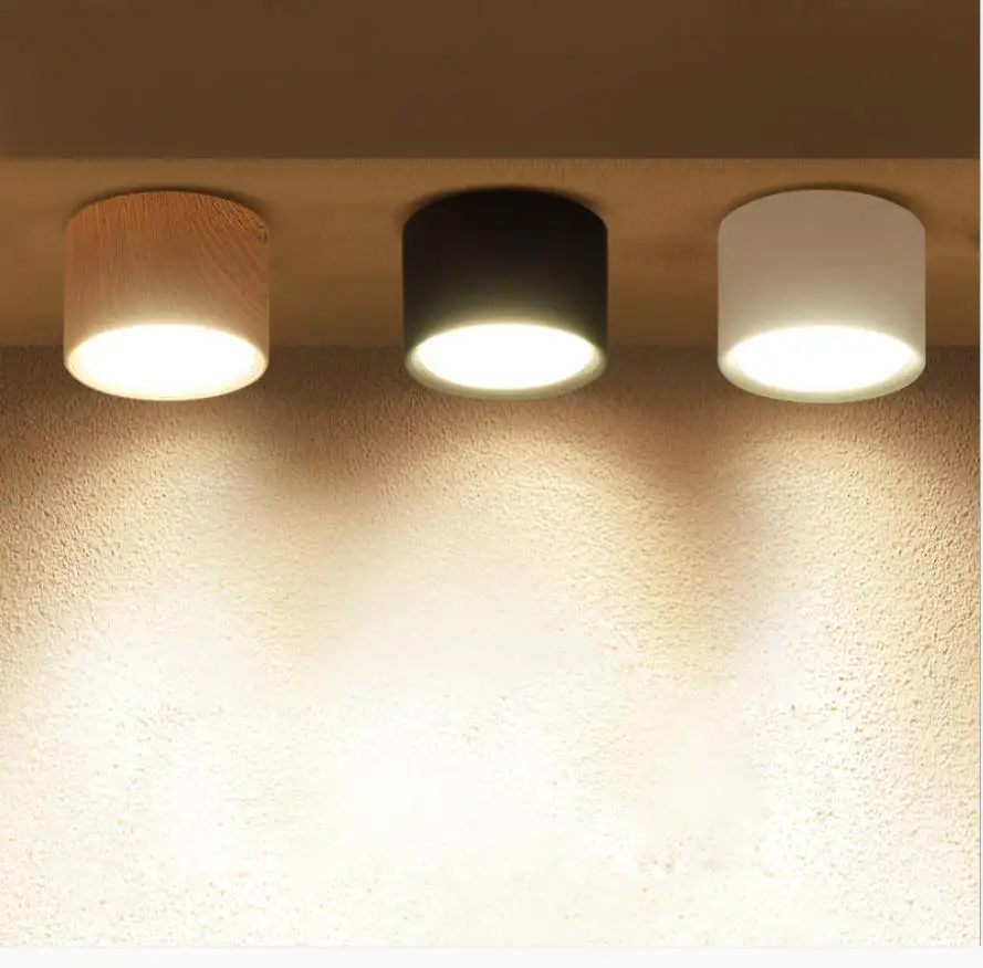 

1pc 5w 12w AC85-265V Wood LED Spotlight Surface Mounted Downlight LED Ceilling light Bedroom Hallway Balcony Aisle Corridor