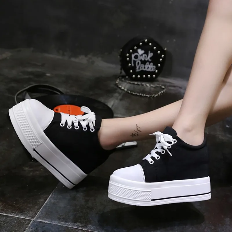 

Height Increasing Women Shoes 2020 Spring Autumn New Fashion Comfortable Casual Shoes Platform Shoes Lace Up Canvas Shoe