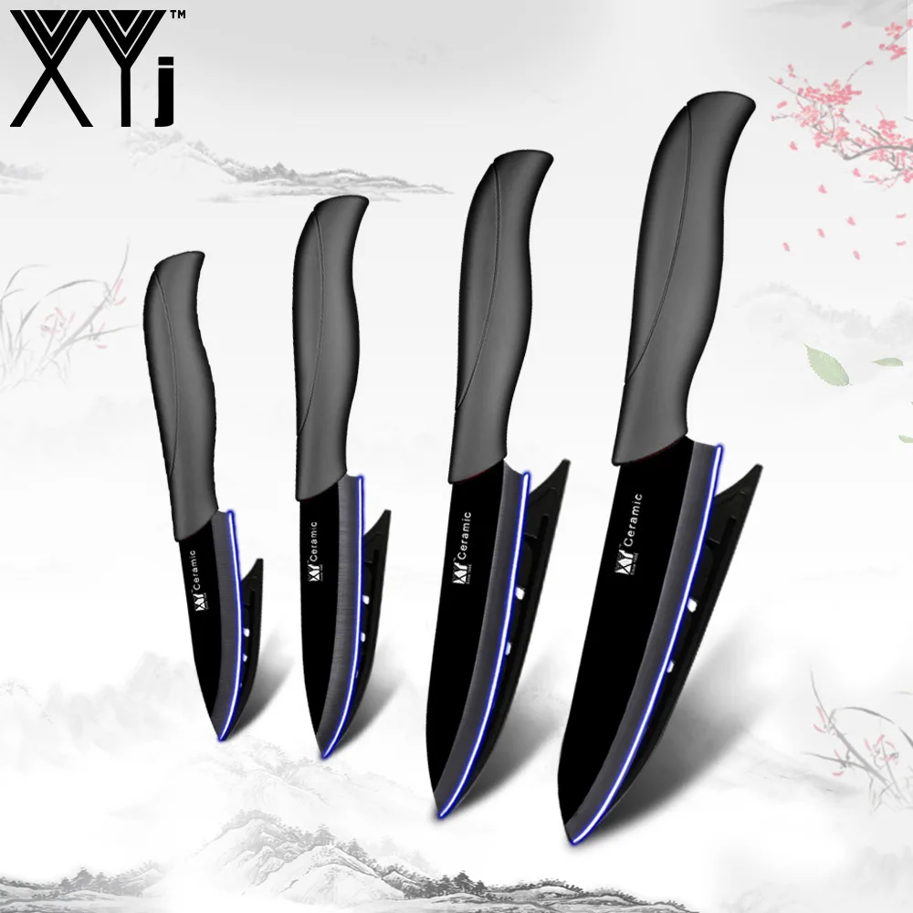 Black H Black Blade XYj набор керамических кухонных ножей высокого класса ABS+ TPR ручка " 4" " 6" циркониевое лезвие набор кухонных ножей и оболочка 4 шт - Цвет: Black H Black Blade