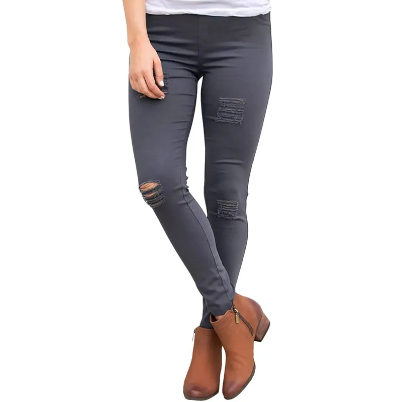 SEBOWEL Distressed Stretch Mid Rise Slim Denim Pants Woman 2020 Female Green/Black Ripped Holes Skinny Pencil Ladies Jeans | Женская