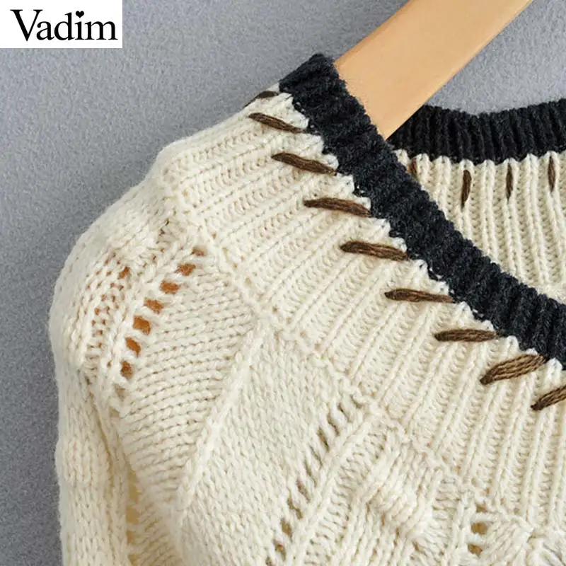 Vadim милый Женский вязаный короткие свитера с поясом открытой спиной длинными