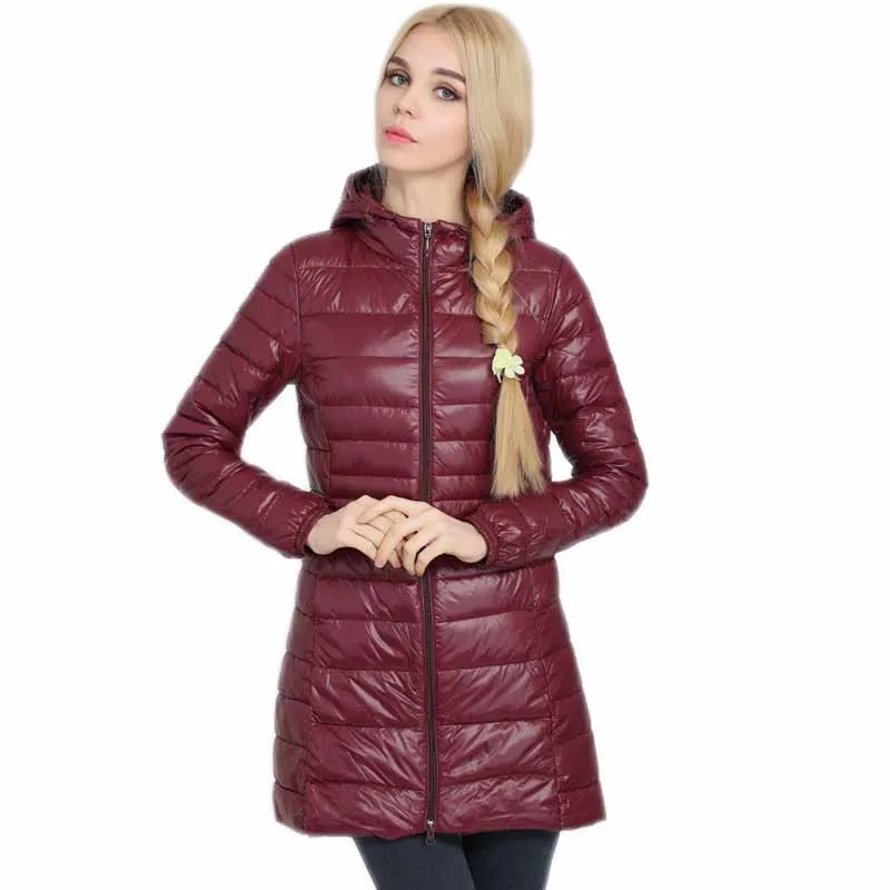 

HIJKLNL Parkas Ultralight Down Jacket 2017 New Autumn and Winter Puffer Jacket Hooded Long-sleeves Slim Long Coat Women LH1047