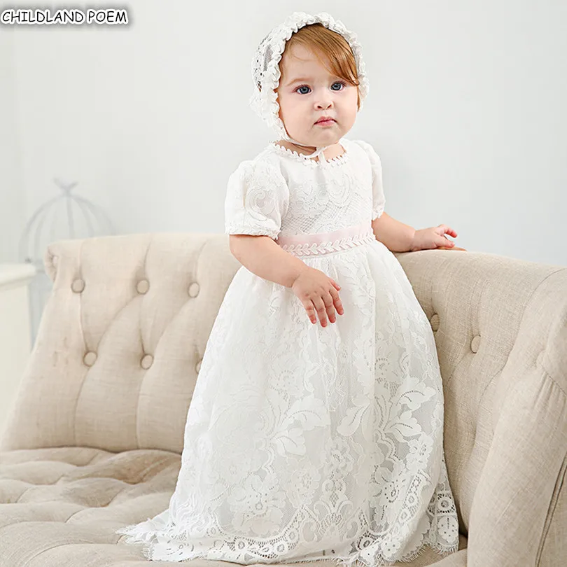 Baby Shower крещение кружевное платье для новорожденных 1st 1 год Платье дня рождения