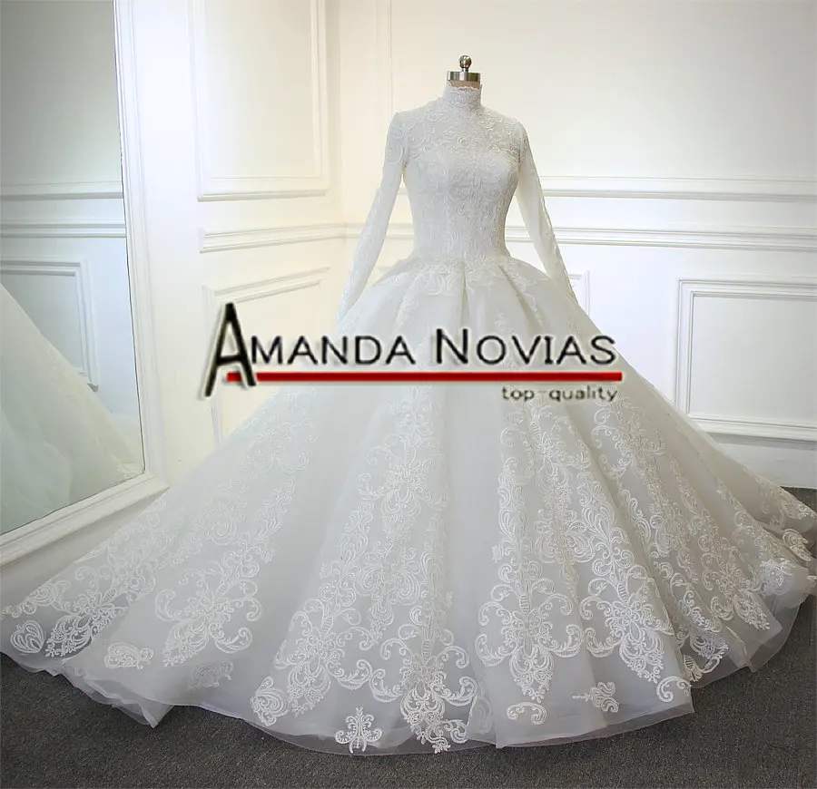 Свадебное платье с длинным рукавом Amanda Novias новинка 2019|real photo|long trailmuslin wedding dress |