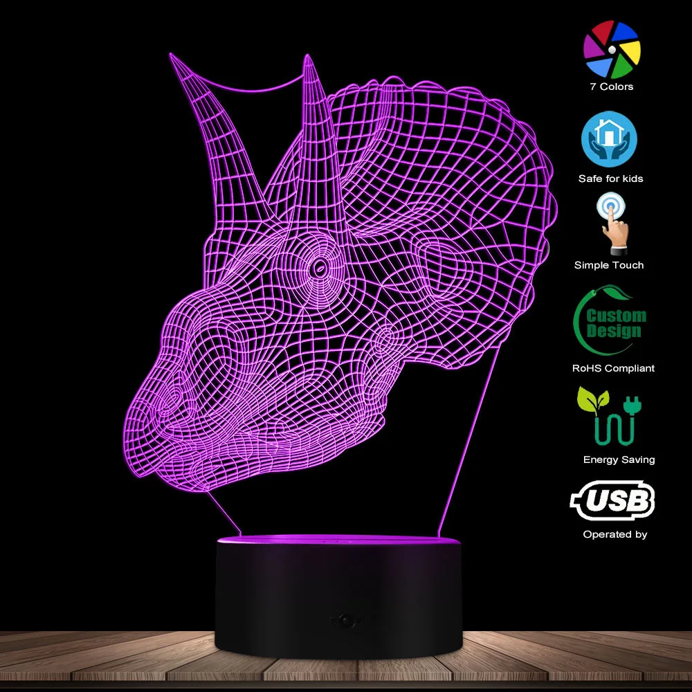 Готический 3d светильник Dragon Skull с оптической иллюзией Ночной головой дракона