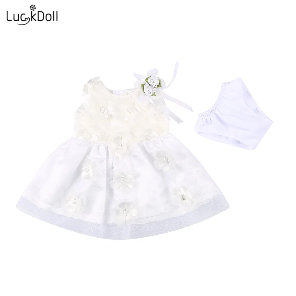 Белое платье принцессы LUCKDOLL + нижнее белье подходит для кукол 18 дюймов аксессуары