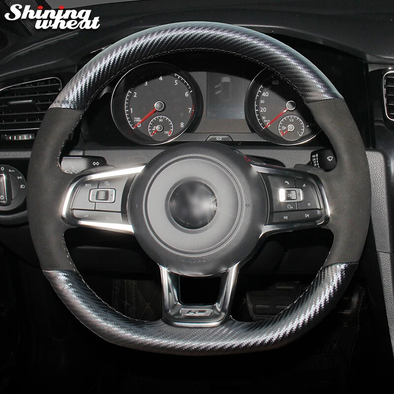 

Shining wheat PU Carbon Fiber Leather Steering Wheel Cover for Volkswagen Golf 7 GTI Golf R MK7 VW Polo GTI Scirocco 2015 2016