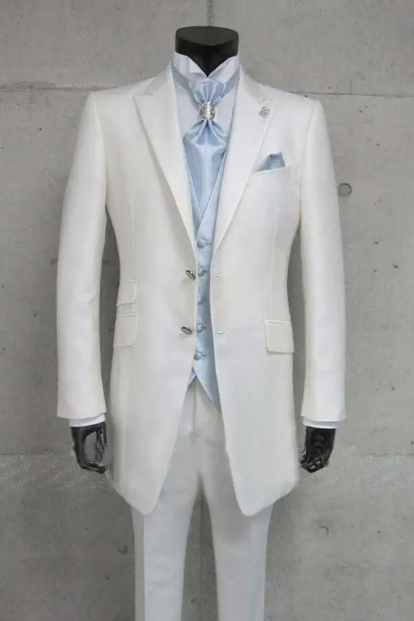 Slim Fit White Groom Tuxedos Groomsman/Bridegroom Wedding/Prom Suits for Party Prom Business Suits ( jacket+Pants+vest+tie)