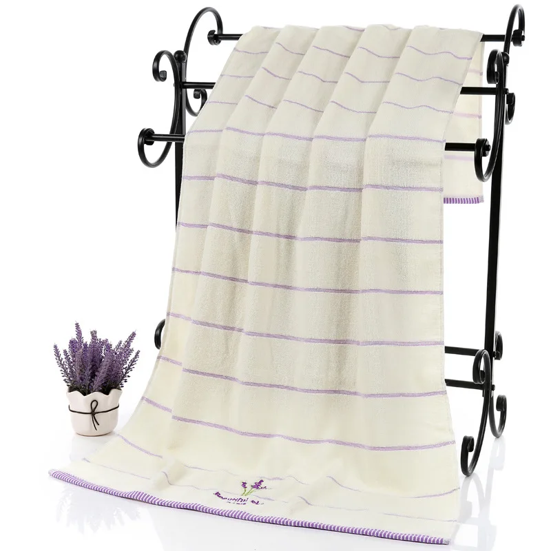 

2016 new large 70*140cm lavender cotton fabric bath towel for adults soft gift striped towels more absorbent