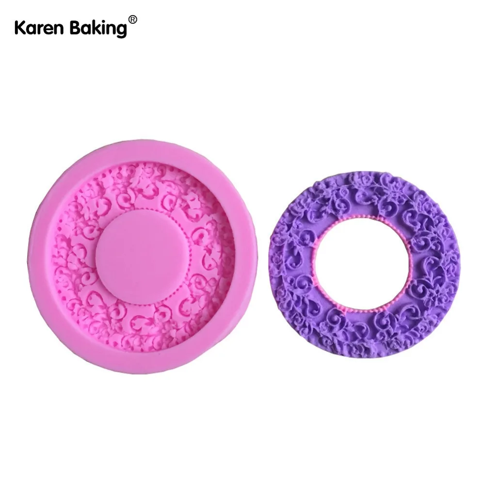 Круглый венок формы 3D Силиконовые Кружева помадка торт плесень шоколада