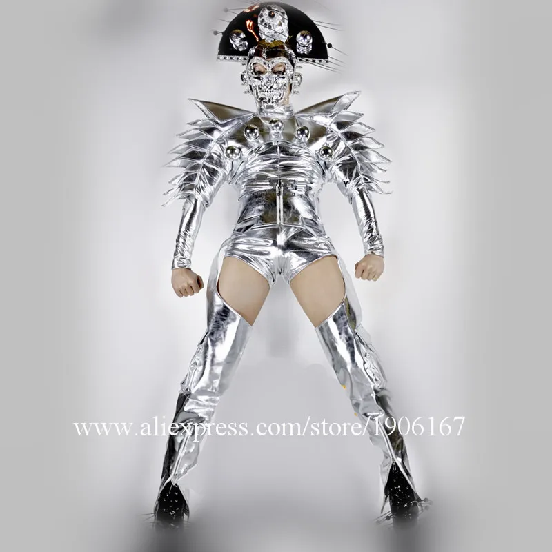 Новый дизайн с маской мужской бальный костюм Серебряный танцевальный робота
