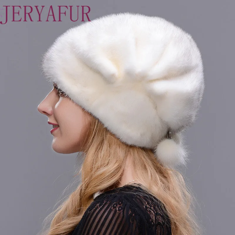 Женская меховая шапка JERYAFUR теплая зимняя из натурального меха норки