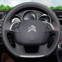 bannis hand stitched black leather car steering wheel cover for citroen c4 c4l