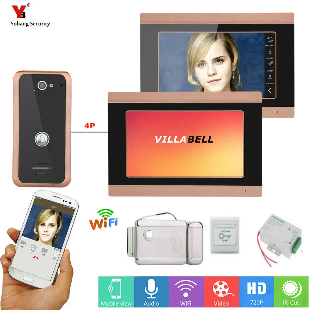 Yobang Security 7 дюймов 2 монитора проводной Wifi видео телефон двери дверной звонок видеодомофон с проводным