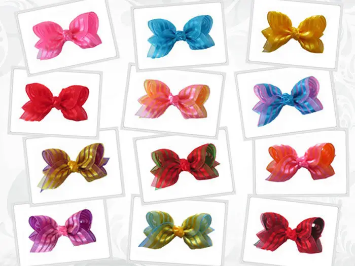 

30PCS Happy strip 3.5" ABC chiffon Ribbon Hairbows,kids Girls Boutique Hair Bows Clie