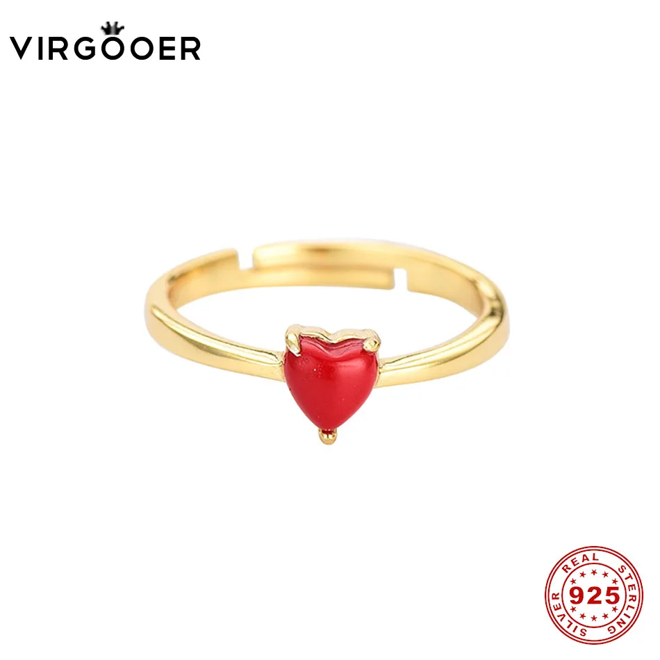 Virgooer 925 серебро Открытое кольцо романтическое красное сердце проложить палец
