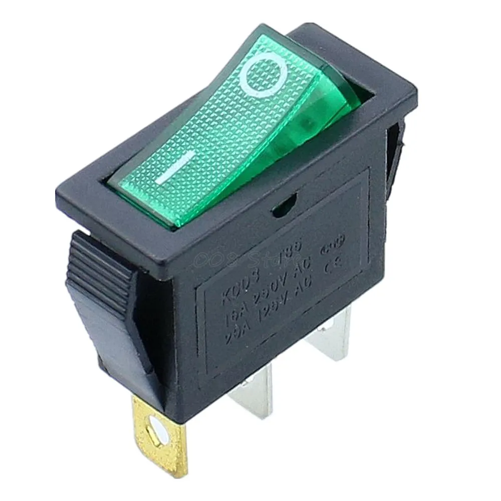 KCD3 ВКЛ-ВЫКЛ 3Pin клавишный выключатель DPST 15A/20A 250 V/125VAC KCD3 - Цвет: Green ON OFF