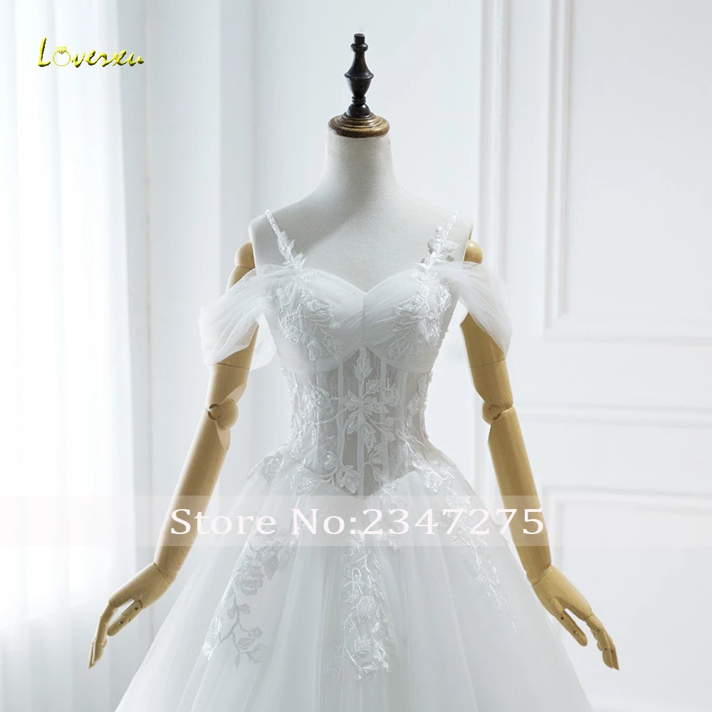 

Loverxu Vestido De Noiva Sexy Sweetheart A Line Wedding Dresses 2019 Appliques Beaded Pearl Spaghetti Straps Pleat Bridal Gown
