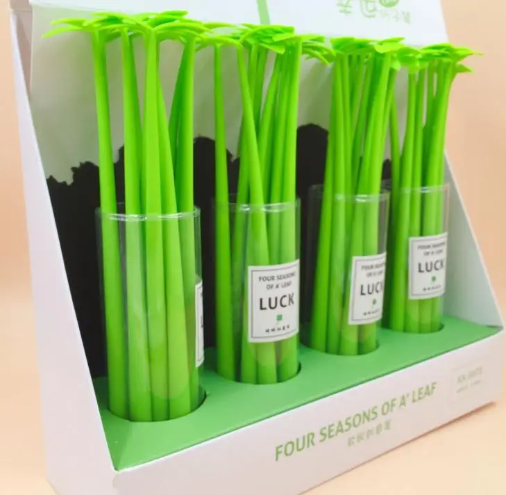 

4 Pcs Gel Pen Kawaii Green double Leaf School Supplies Office Stationary Kawaii Silicone Pens School Stationery Gel-ink Pens