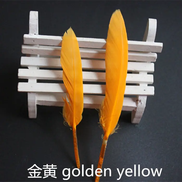 golden yellow Дешевые для продажи 50x красочные окрашенные Свободные гусиные перья из Индии; для головного убора DIY свадебный букет украшения ремесло для домашнего декора - Цвет: golden yellow