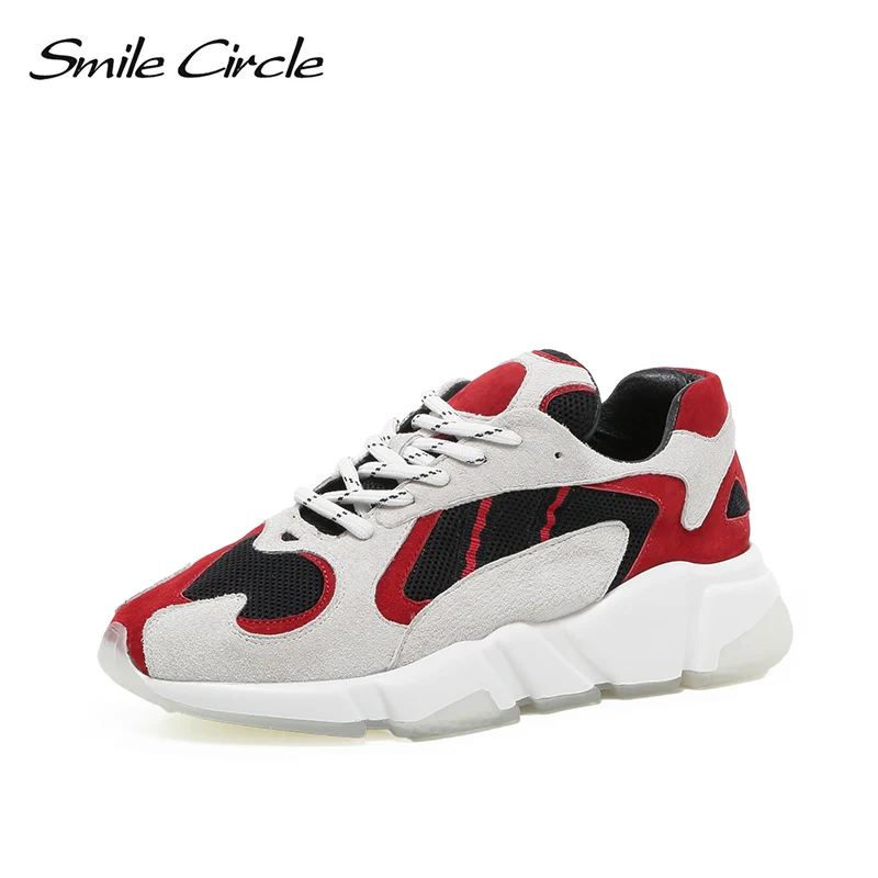 Smile Circle Breathable mesh sneakers platform casual shoes For women 2018 Autumn Lace-up mixed colors chunky | Обувь
