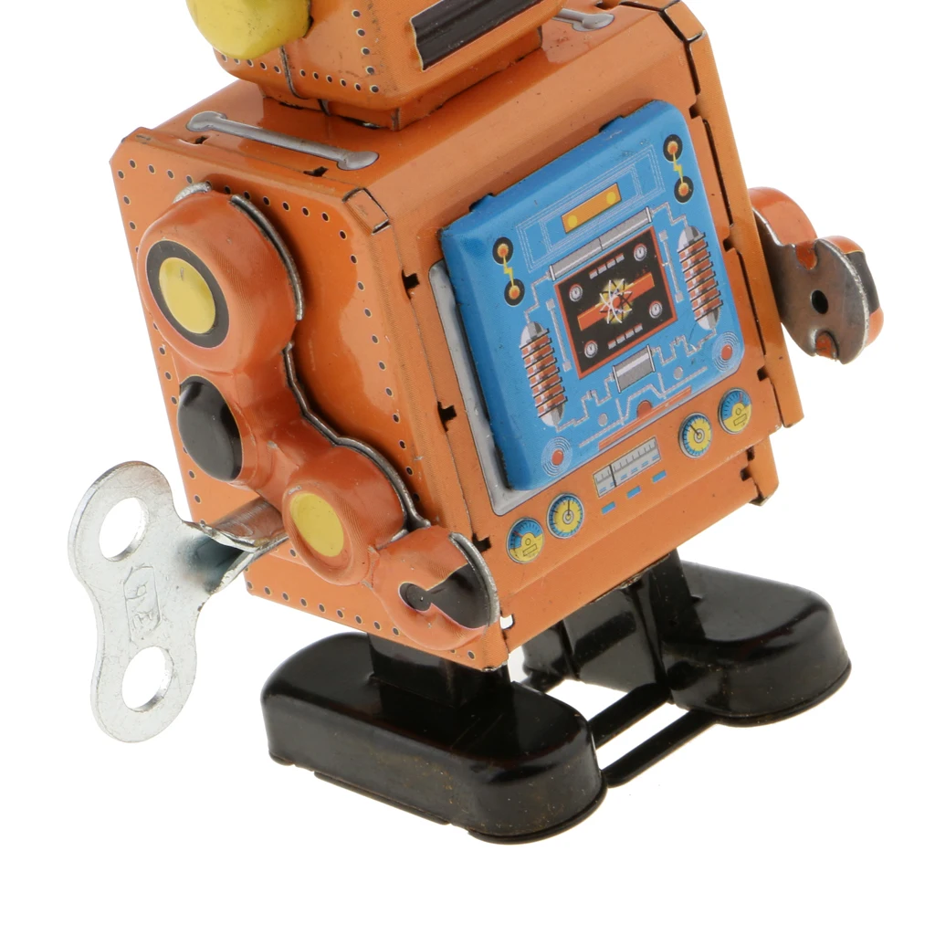 MagiDeal 1Pc 10cm Vintage Wind Up Clockwork Mechanical Walking Tin Crafted Robot Handmade Toy for Boys Birthday Gift Yellow | Игрушки и