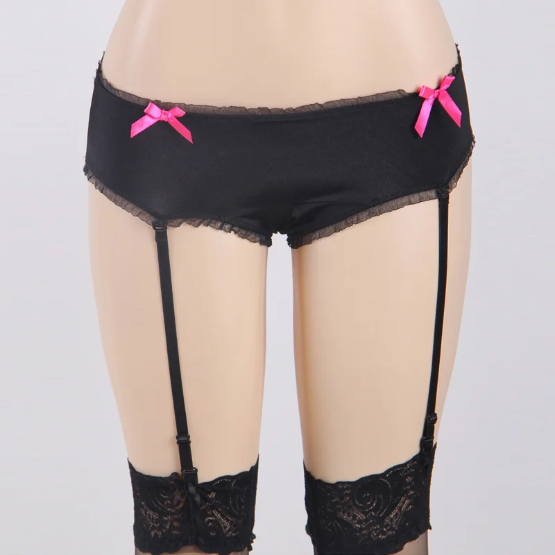 Vrouwen Ondergoed Underwear Women Panties With Garter Black M XL 2XL 3XL Mid Rise Solid Open Briefs Sexy Bow P5088 | Женская одежда