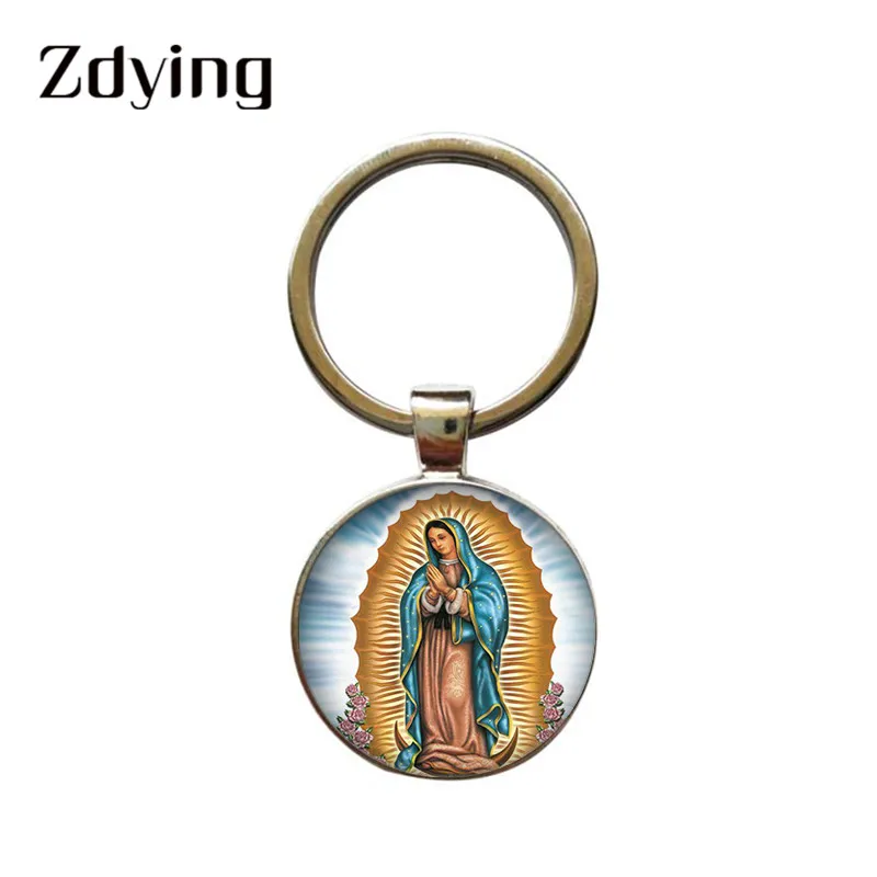 ZDYING Virgin Mary подвеска брелок держатель для ключей круглый стеклянный кабошон узор