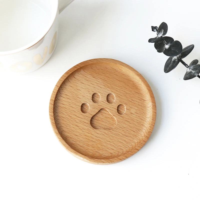 Cute Cartoon Cat Paw Wooden Coaster Pad Milk Tae Coffee Cup Mat Round Soft Wooden Heat-insulated Placemats Home Decoration 1pcs images - 6
