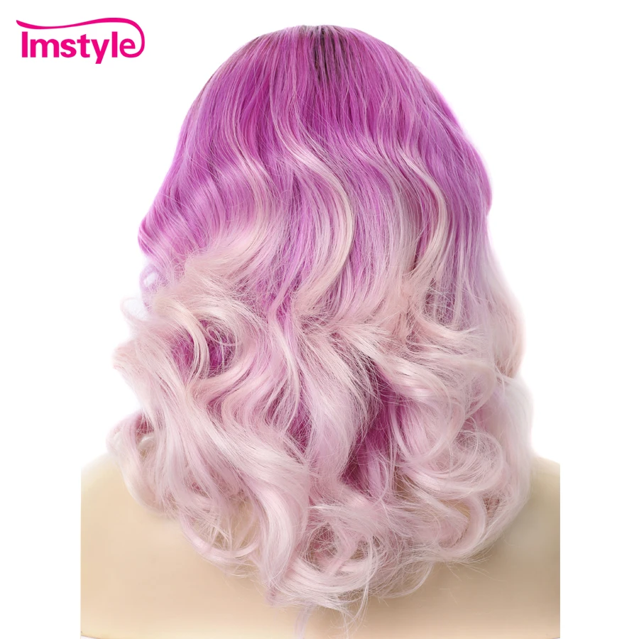 Imstyle Ombre розовый парик короткие парики с волнистыми волосами косплей