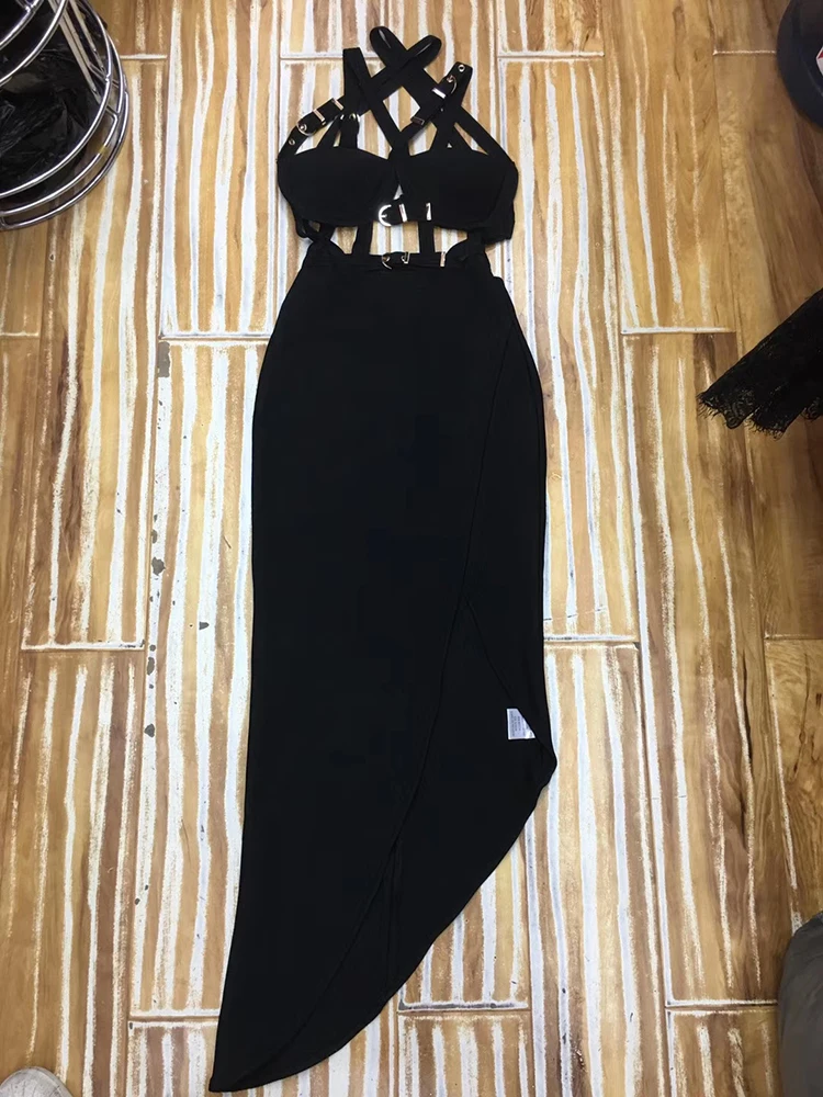 

high quality 2019 New Women black Knee-Length dress V-Neck Vestidos Celebrity Evening Party Bodycon Bandage Dresses wholesale