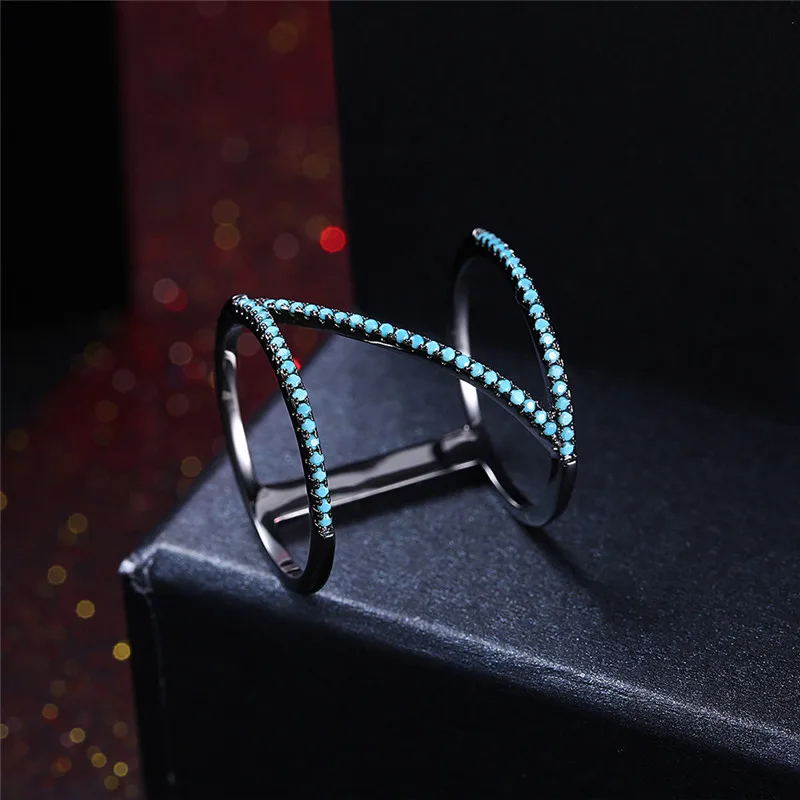 New Fashion Women Vintage Turquoises Rings Geometric Big Blue Color Small kallaite Crystal Knuckle Finger Ring Ethnic Jewelry | Украшения и