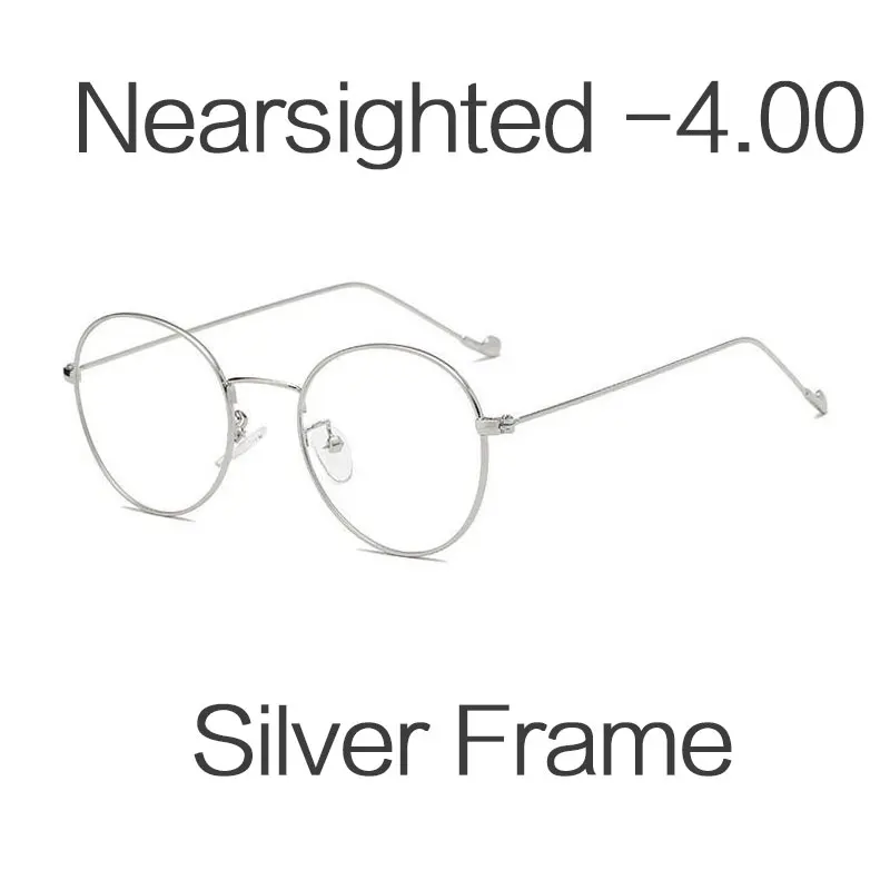 -4.00 HUHAITANG Round Nearsight Glasses Women Luxury Brand Anti Blue Light Computer Eye Glasses Frames For Men Clear Myopia Eyeglasses - Цвет оправы: -4.00