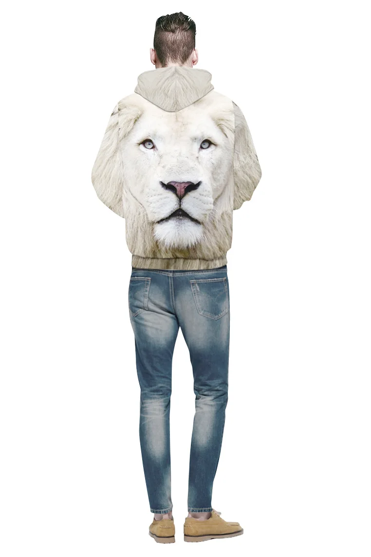 

Cute White Lion Coat Fashion New 3D Printing Hoodies Hedging European Style Male / Female Models Loose Cute White Lion Hoodies