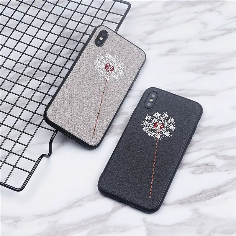 Netarlier вышивка телефонные чехлы для iPhone X Case винтажная ткань в одуванчиках мягкий