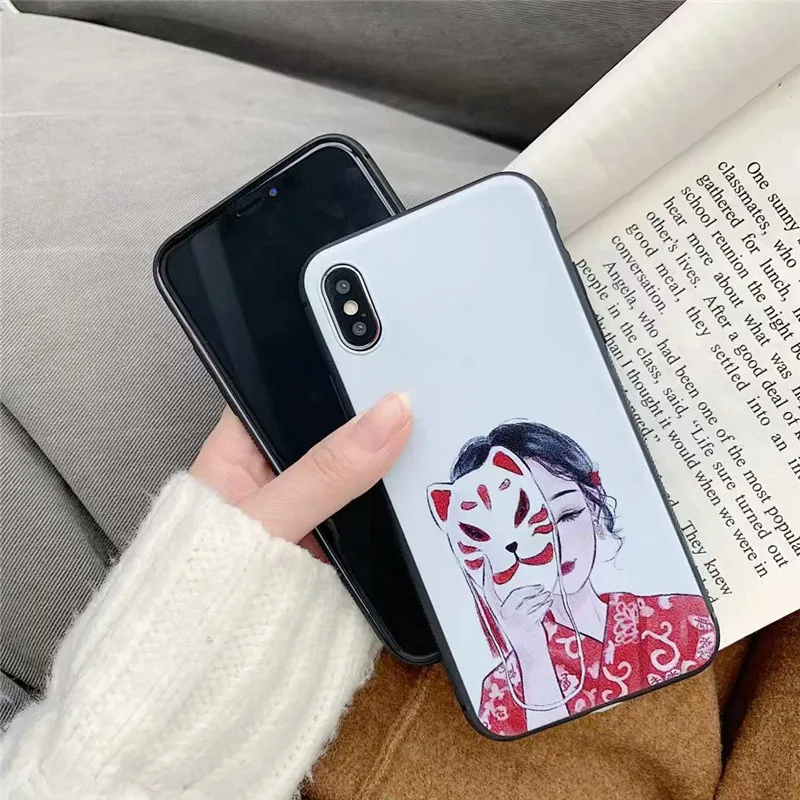 Японский лиса маска демона тайна Чехлы мягкие из кожи TPU крышка чехол для iPhone 7 Plus 8