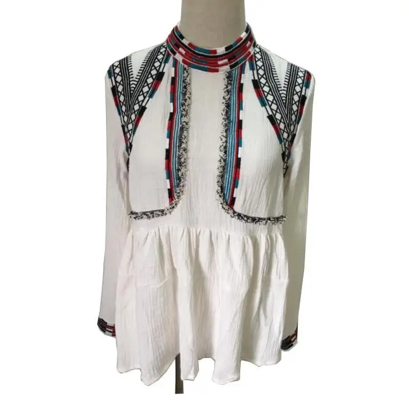 Женская блузка с длинным рукавом и воротником стойкой|blouses tops|slim blouseembroidery shirt |