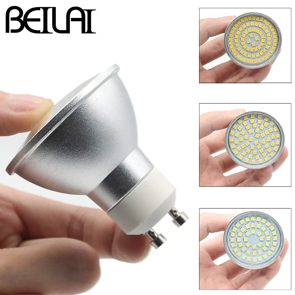 BEILAI 10 шт. 2835 GU10 Светодиодный прожектор лампада светодиодный светильник E27 220V MR16 48 60 80 светодиодный Пластик Стекло Алюминий пятно света свечи со светодиодными лампочками приспособления для чистки