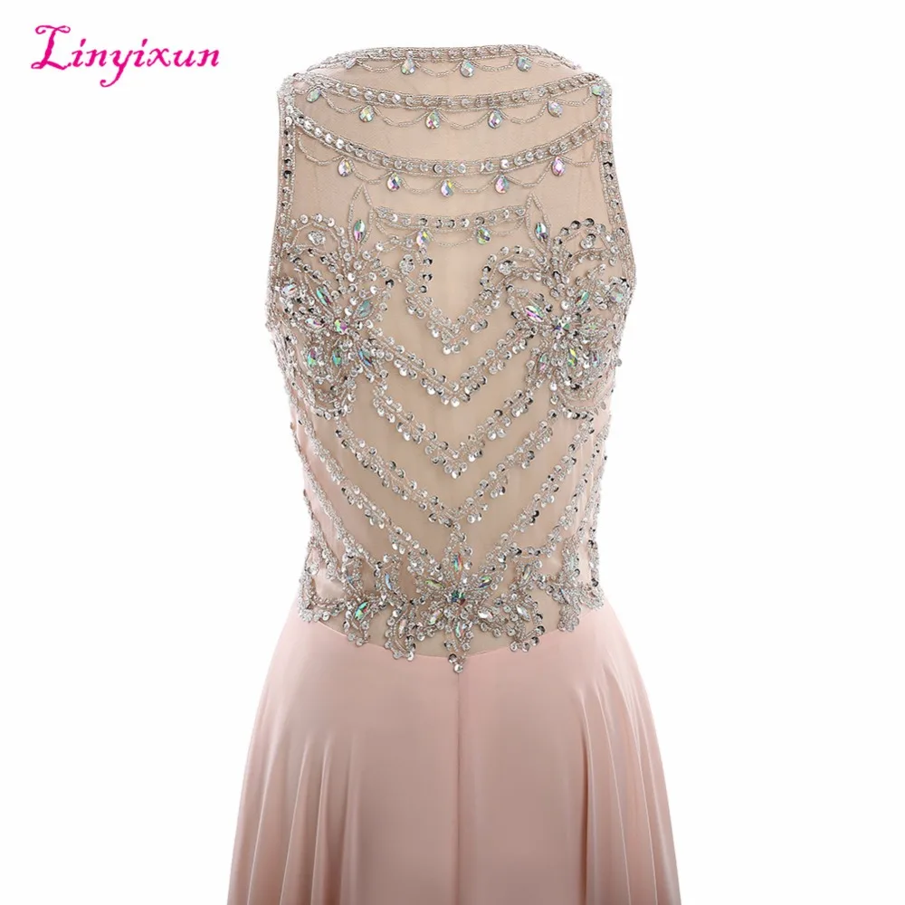 Розовое длинное платье Linyixun с блестками и бусинами на молнии|prom dresses 2017|prom dresseslong