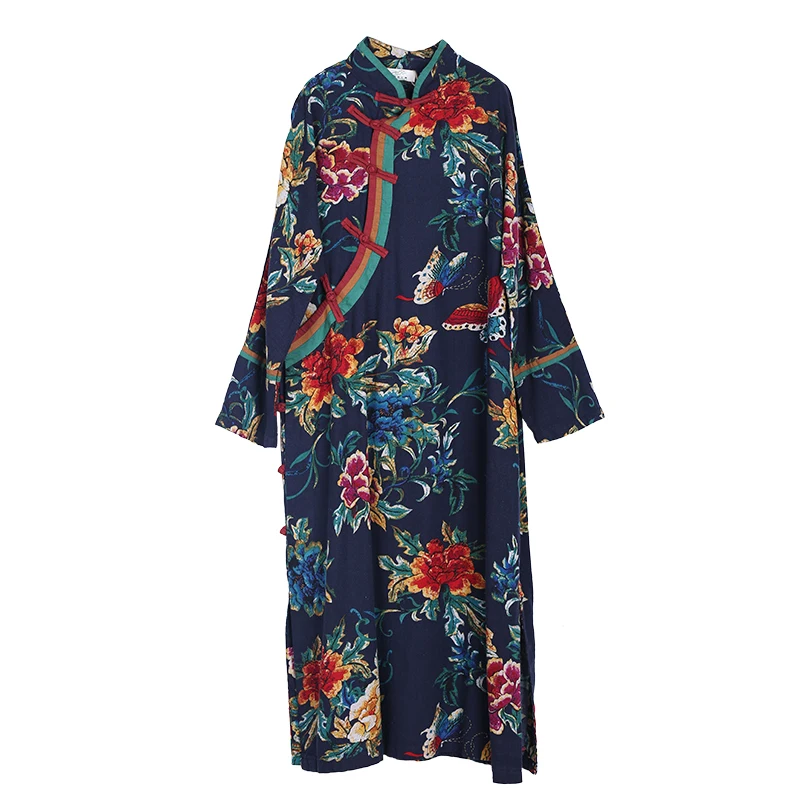Сезон весна-осень; новые китайские хит Цвет шить улучшенная Cheongsam длинны косой карты одежда с длинным рукавом, платье