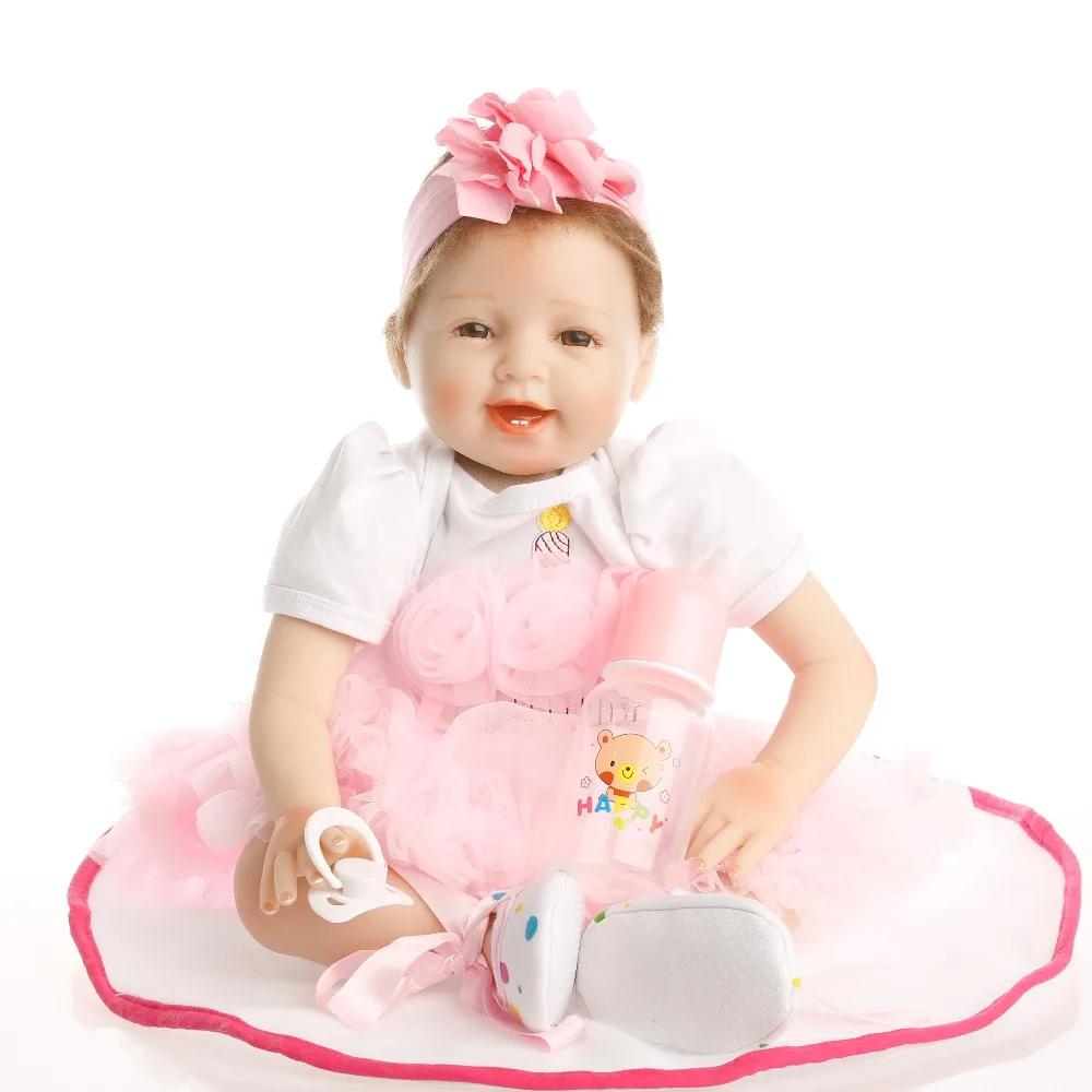 SanyDoll хит продаж силиконовые куклы для новорожденных розовое платье со смайликом
