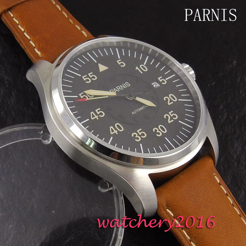 44 мм паринс черный циферблат нержавеющая сталь чехол сапфировое стекло Дата