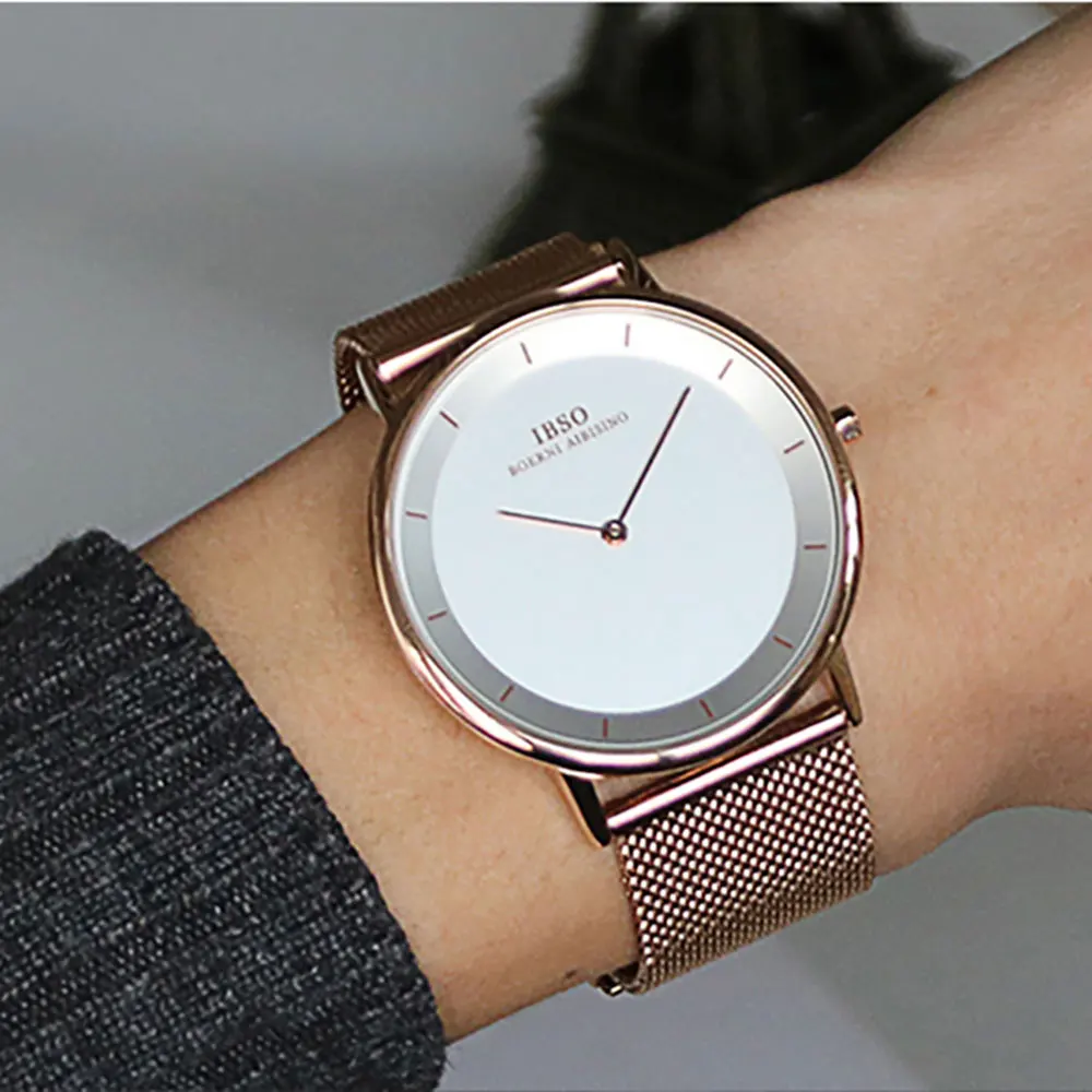 IBSO Роскошные модные часы ультратонкие цвета розового золота коричневые